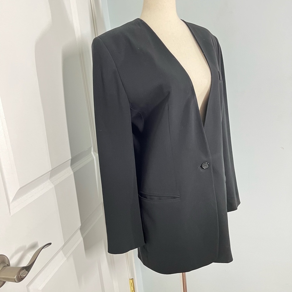 DKNY Donna Karan NY black wool vintage collarless jacket size 2 - Picture 8 of 11